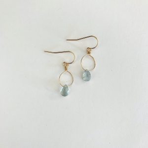 Aquamarine Circle Link Hoop Earrings