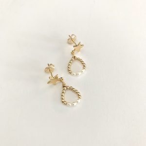 Gold Star Pearl Beaded Hoop Earrings