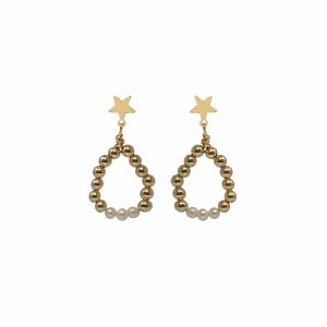 Gold Star Pearl Beaded Hoop Earrings