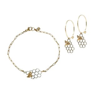 Honeycomb Bracelet & Hammered Hoop Earring Set