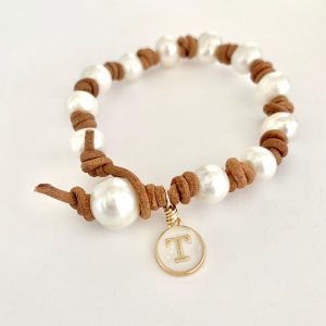 Leather & Pearl Knotted T Bracelet