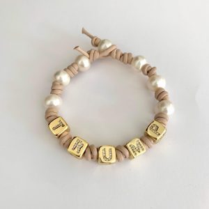 Leather & Pearl Knotted Trump Bracelet - Petal