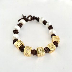 Leather & Pearl Knotted Trump Bracelet